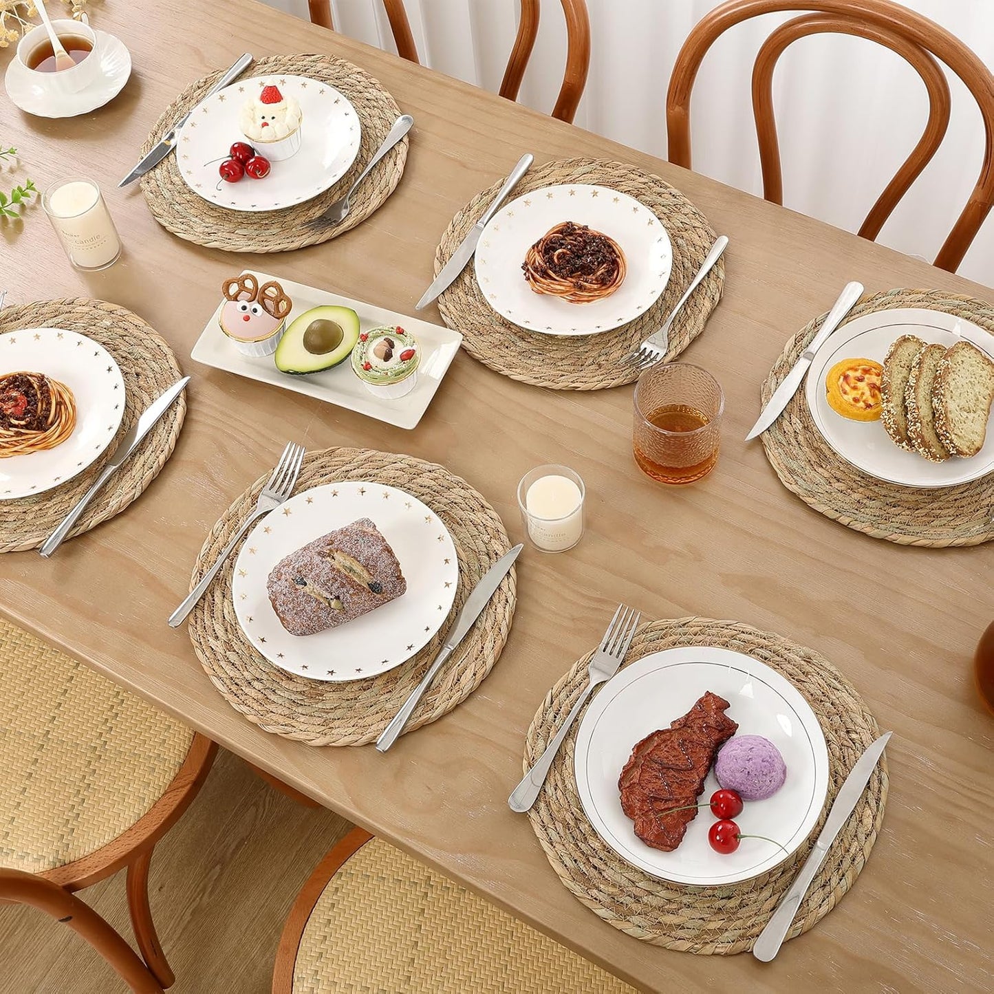 4 Pcs 12 Inch round Woven Placemats, Natural Rattan Braided Place Mats for Dining Table, Wicker Chargers Boho Rustic Farmhouse Heat Resistant Table Mats