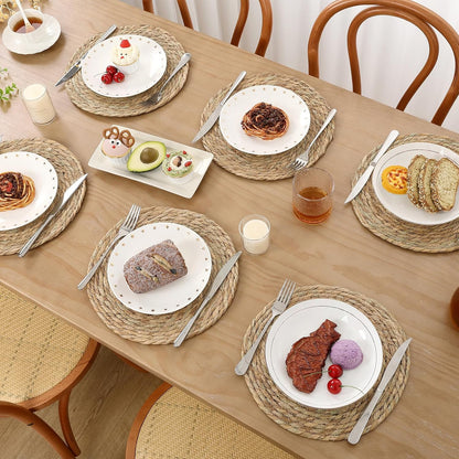 4 Pcs 12 Inch round Woven Placemats, Natural Rattan Braided Place Mats for Dining Table, Wicker Chargers Boho Rustic Farmhouse Heat Resistant Table Mats