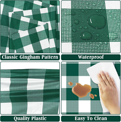 2 Pack Green Gingham Tablecloth, 54 X 108 Inches Green and White Checkered Tablecloths Plastic Table Cloth Disposable Picnic Tablecovers for Rectangle Table