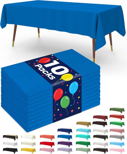 Plastic Table Cloth Disposable 10 Pack, 52 X 70 Inch Table Cloths, Patriotic Decorations, Thanksgiving, Veterans Day Tablecloths, Rectangle, Plastic Cover, Waterproof & Sturdy, Blue