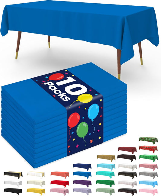 Plastic Table Cloth Disposable 10 Pack, 52 X 70 Inch Table Cloths, Patriotic Decorations, Thanksgiving, Veterans Day Tablecloths, Rectangle, Plastic Cover, Waterproof & Sturdy, Blue