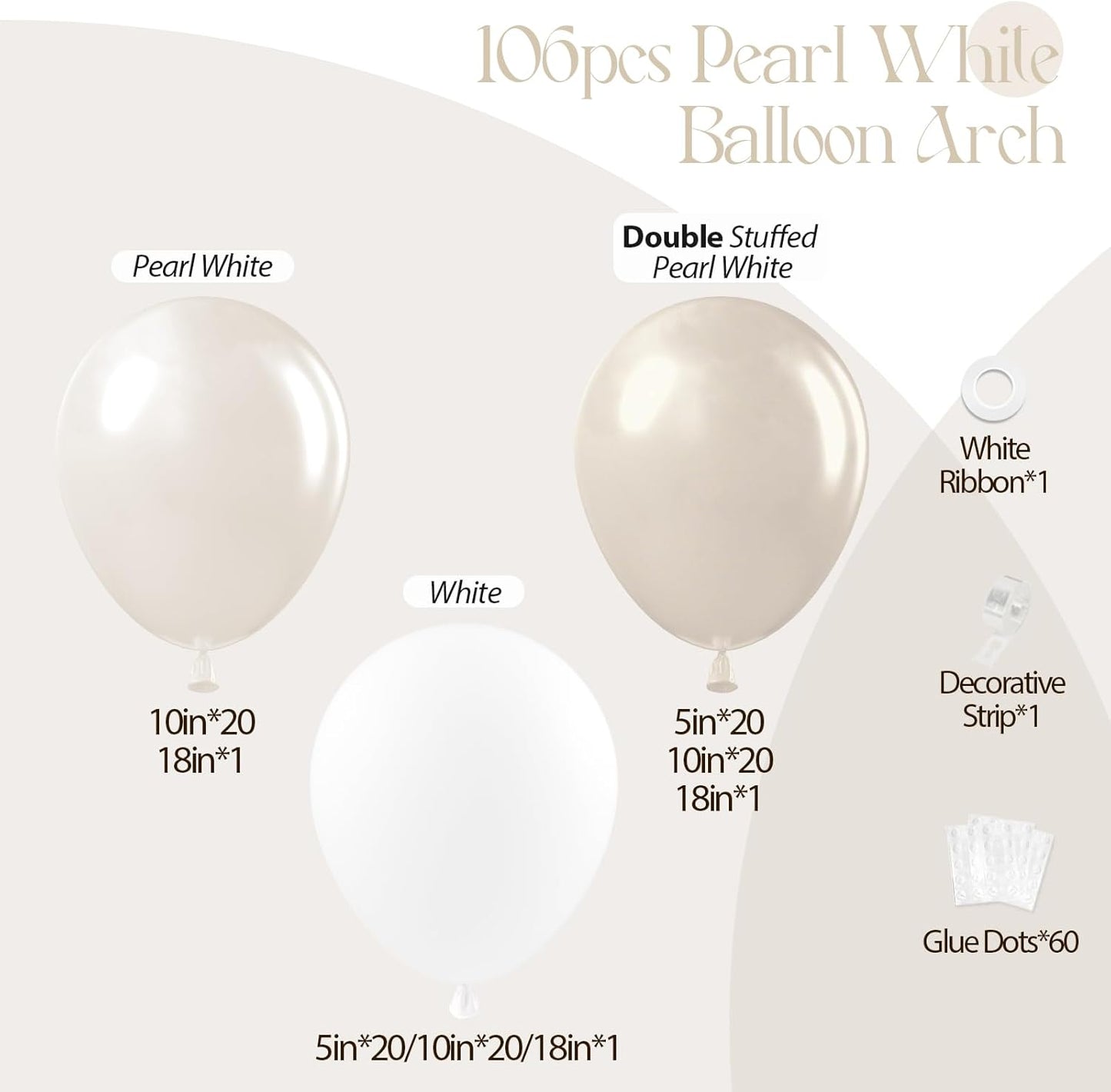 106Pcs Double Stuffed Pearl White Balloons, White Pearl Balloons for Engagement Bridal Shower Wedding Party Decorations