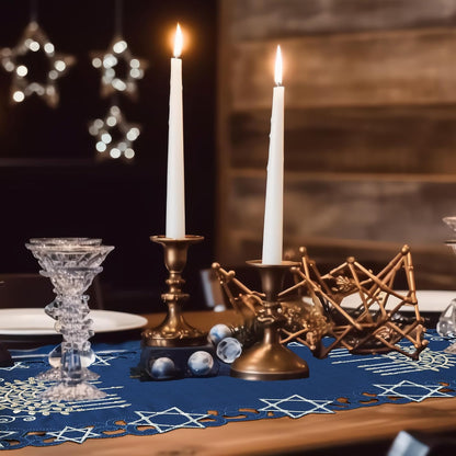 Hanukkah Blue Table Runner, Embroidered Chanukah Menorah Table Runners 36 Inches Long, Jewish Festival Holiday Party Table Decor Indoor Outdoor Dresser Scarf for Kitchen Dining Home Decorations