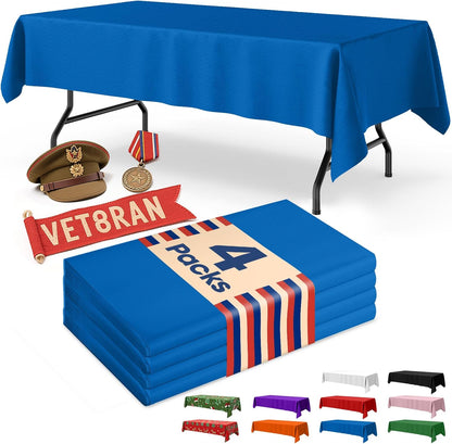 Blue Plastic Table Cloth - 4 Pack 54" × 108" Rectangle Disposable Tablecloths for 6FT Tables, Waterproof Table Cover for Party, Holiday & Gathering Use
