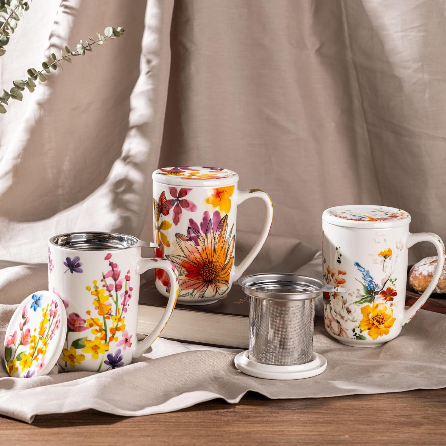 Ceramic Tea Mug with Infuser and Lid, 18 Ounce Capacity, Microwave and Dishwasher Safe, Ideal for Loose Leaf Tea Enthusiasts