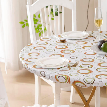 Round Vinyl Fitted Tablecloth with Flannel Backing Elastic Edge Design Table Cover Waterproof Oil-Proof PVC Table Cloth Stain-Resistant Best for 32"-36" Round