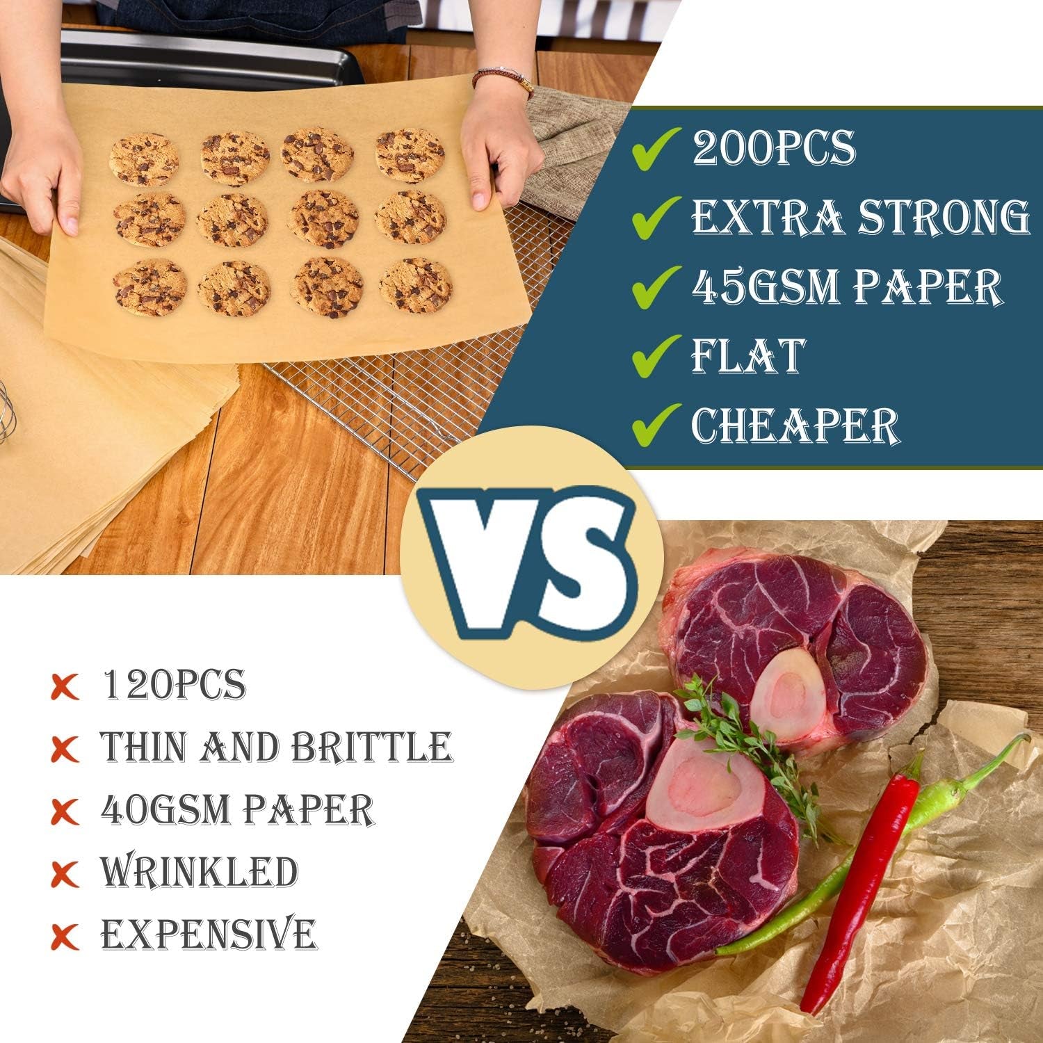 200 PCS Parchment Paper Baking Sheets 9X13 IN, Precut Non-Stick Parchment Paper for Baking, Cooking, Grilling, Frying and Steaming - Unbleached, Fit for Quarter Sheet Pans