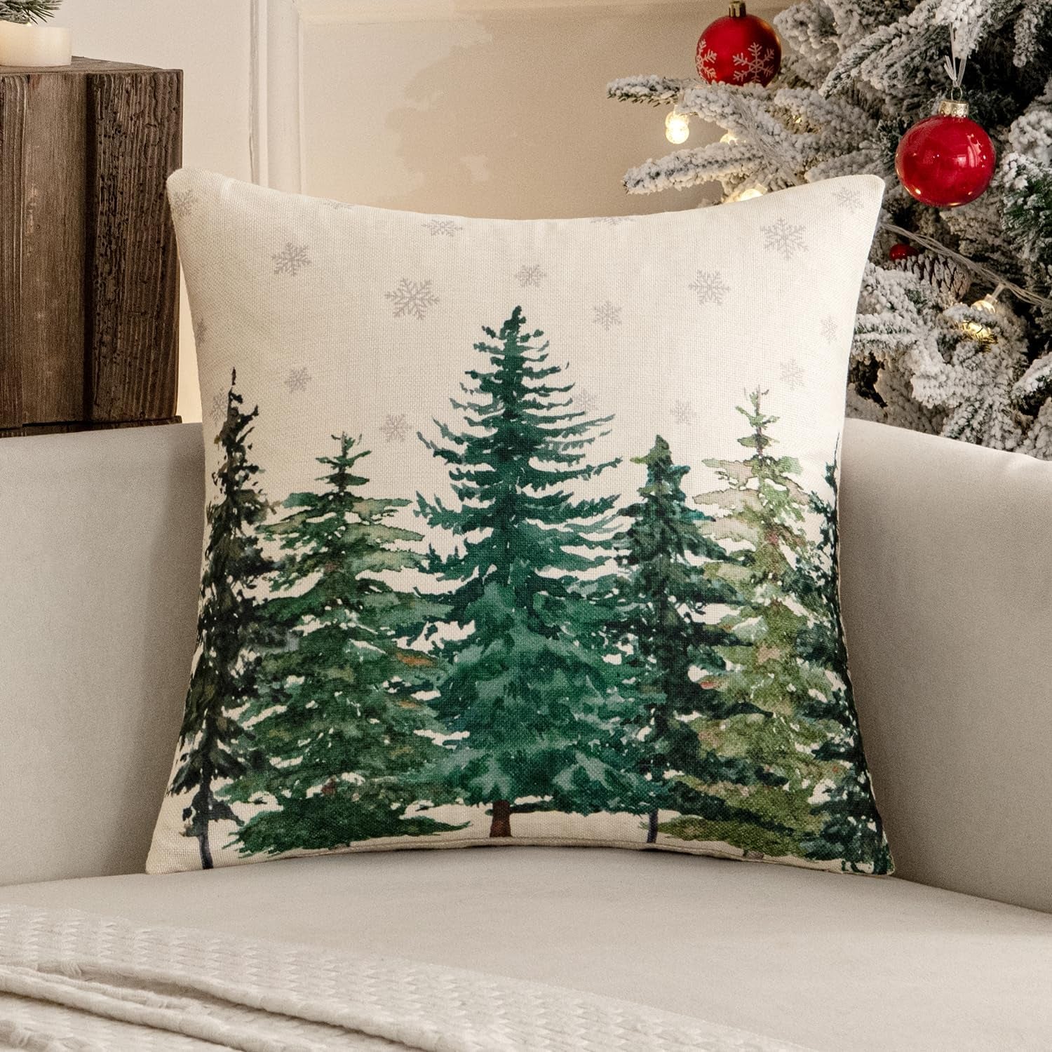 Set of 1 Holiday Christmas Decorative Pillow Cover 18X18 Inch Christmas Tree Throw Pillow Cases Winter Seasonal Cushion Cases Home Decors for Sofa Couch Bedroom