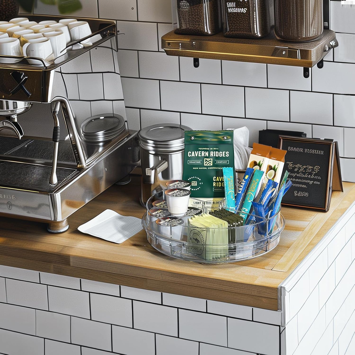 2 Pack Lazy Susan Turntable Organizer for Cabinet with 4 Removable Bins 10.6'' Rotating Condiment Snack Organizer Storage for Kitchen Pantry, Fridge, Bathroom, Medicine Cabinet Organizer