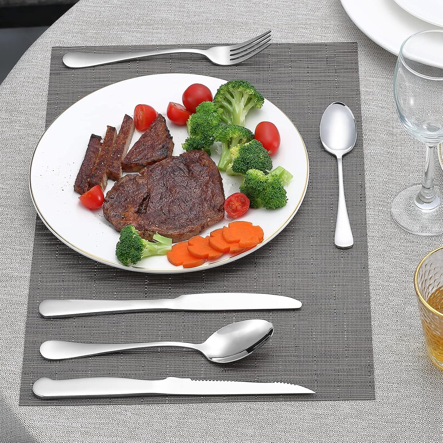 20-Piece Silverware Set Service for 4, Food Grade Stainless Steel Flatware Cutlery Set Kitchen Utensils Set with Steak Knives for Home Restaurant Hotel, Mirror Polished