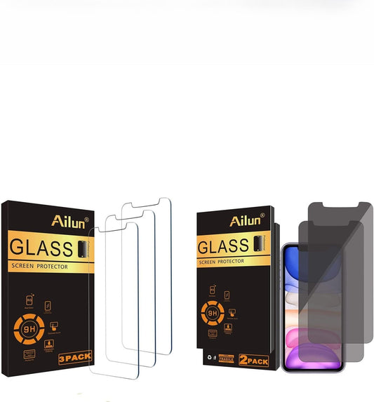 Glass Screen Protector Compatible for Iphone 11/Iphone XR, 6.1 Inch 3 Pack and Privacy Screen Protector Compatible for Iphone 11/Iphone XR 6.1Inch 2 Pack
