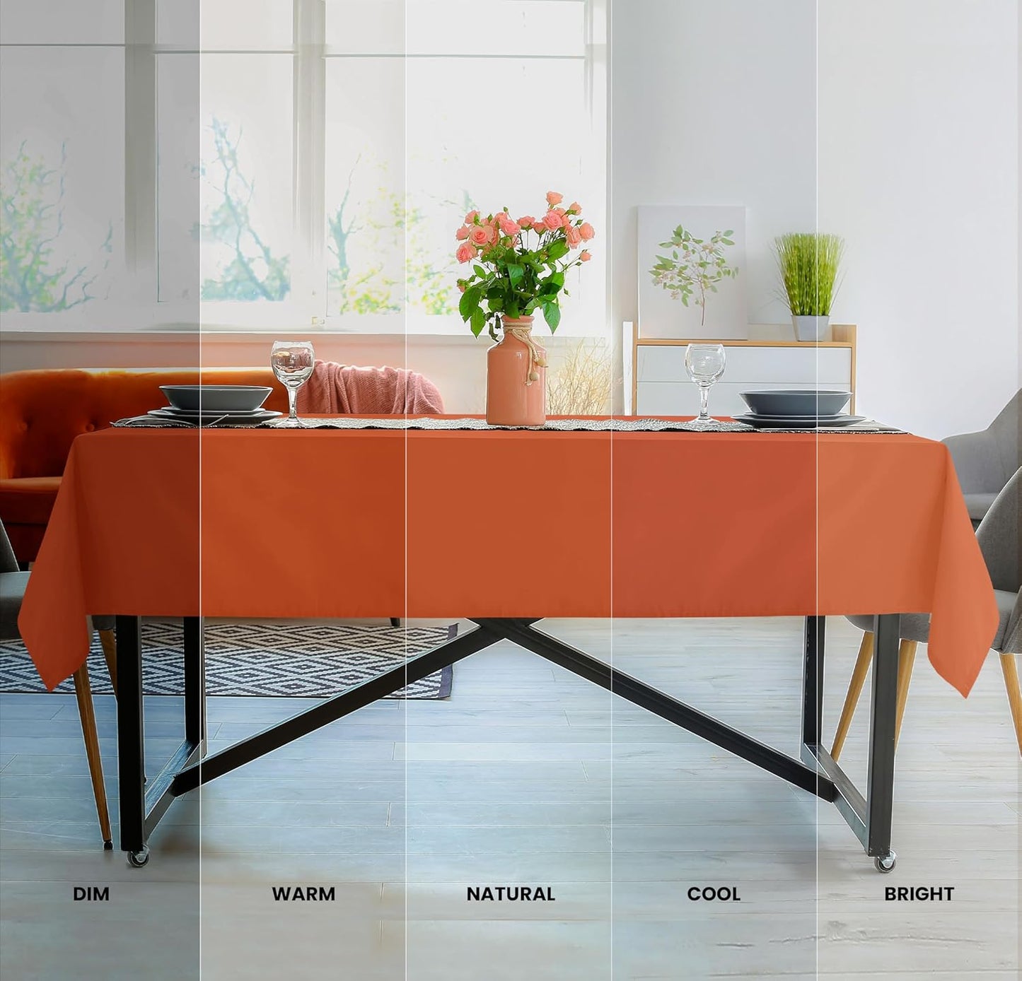 2 Pack 6 Foot Rectangle Table Cloth [60X102 Inches, Orange] Stain and Wrinkle Resistant Tablecloth Washable Polyester Cover for Dining, Buffet Parties, Picnic and Weddings