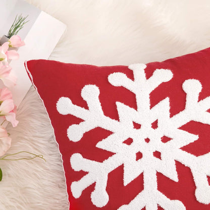 Pack of 2 Christmas Decorative Snowflake Throw Pillow Covers Canvas Embroidery Winter Cushion Cases Holiday Decor Soft Pillowcases for Winter Couch Sofa Bedroom Car（Red, 18X18In）