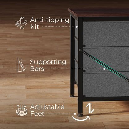 63-Inch Bedroom Dresser with 9 Drawers, Versatile Entertainment Center for 55-70 Inch TVs, Walnut and Dark Grey Finish