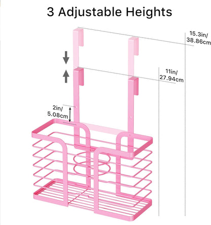 Pink Hair Dryer Holder - 3-Section Organizer for Hair Tools, Wall-Mounted/Cabinet Door Straightener Holder, Adjustable Height Metal Dryer and Curling Iron Organizer
