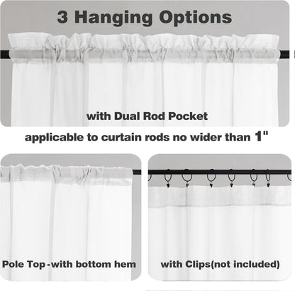 Sheer White Tier Curtains 24 Inch Length Set, Small Window Curtains Treatment for Bathroom/Living Room/Cafe/Basement, Short Voile Curtain Tiers 42In X 24In, Rod Pocket, 2 PCS