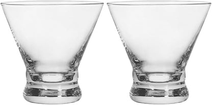 Set of 2 Martini Glasses - 8-Ounce Cinched Design Cocktail Glasses with Heavy Base, Stemless Construction for Stability - Sturdy and Elegant Cosmopolitan Bar Glasses (Glass, Clear2Pcs)