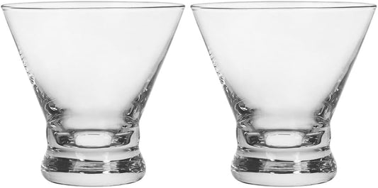 Set of 2 Martini Glasses - 8-Ounce Cinched Design Cocktail Glasses with Heavy Base, Stemless Construction for Stability - Sturdy and Elegant Cosmopolitan Bar Glasses (Glass, Clear2Pcs)