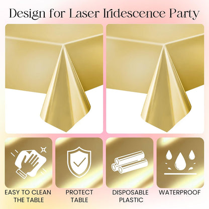 Set of 2 Gold Plastic Tablecloths - Elegant Metallic Matte Finish, 40" x 108", Ideal for New Year, Bachelorette, Wedding, Graduation, Birthday, and Anniversary Celebrations