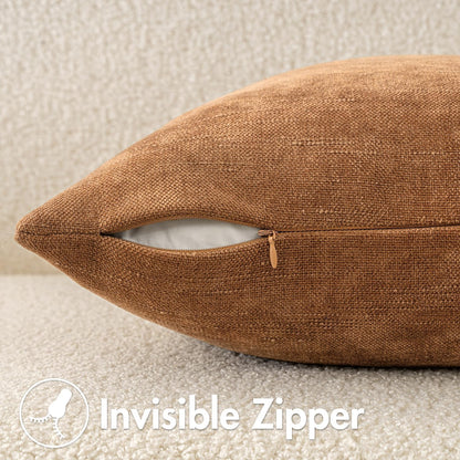 Pack of 2 Decorative Throw Pillow Covers Soft Chenille Throw Pillows Solid Neutral Farmhouse Textured Cushion Covers for Couch Sofa Bedroom Living Room 18X18 Inch, Brown