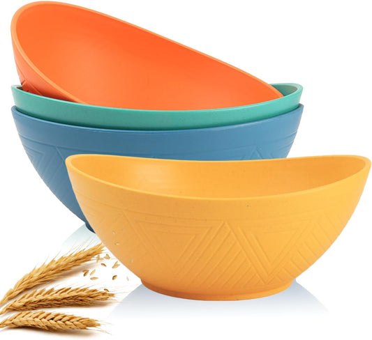 Large 9.6-Inch Oval Serving Bowls, Set of 4 - 60 Oz Multi-Color Dishes for Salads, Side Dishes, and Pasta, Microwave and Dishwasher Safe, Ideal for Weddings and Parties