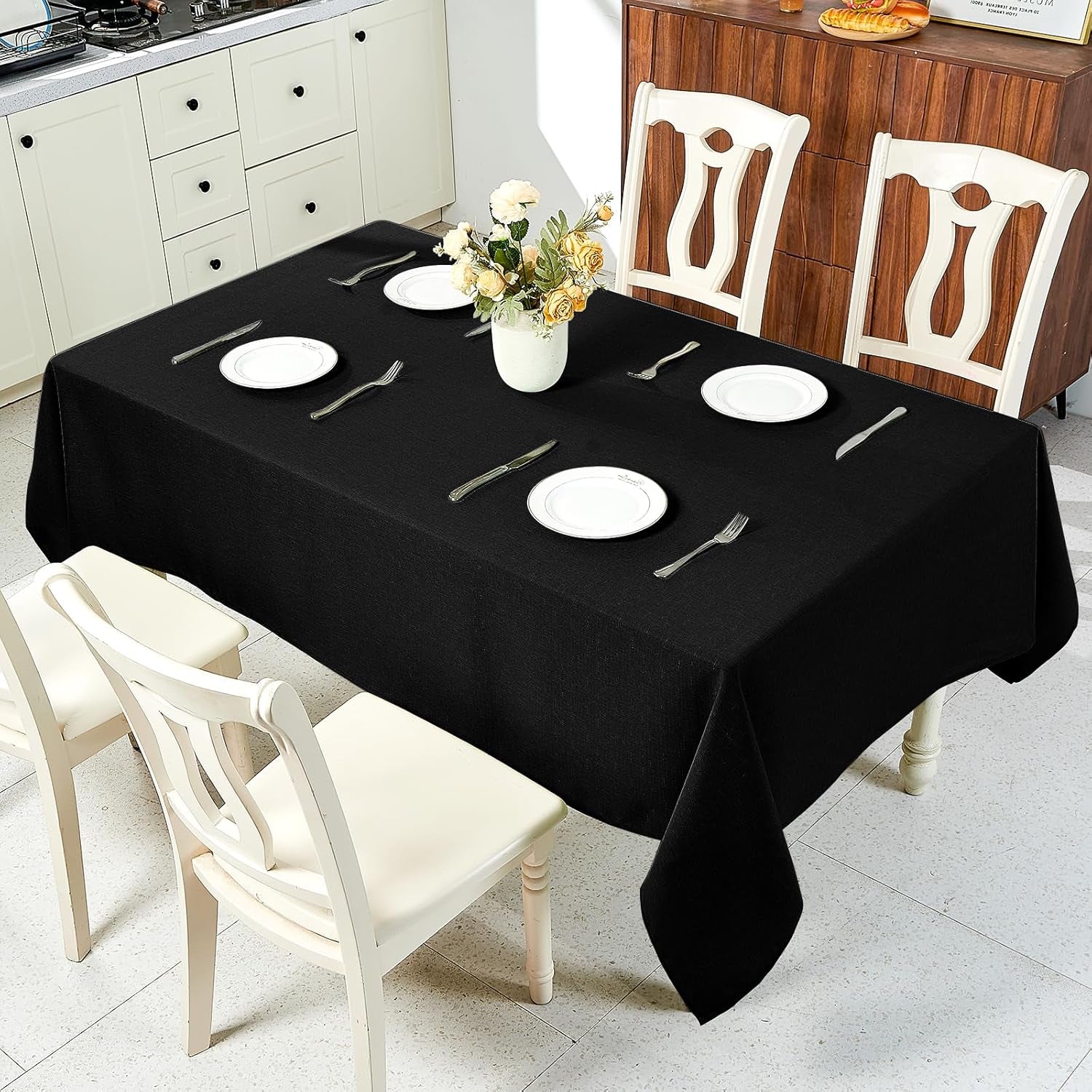 Textured Linen Table Cloth for Rectangle Table - Waterproof Fabric Tablecloth Rectangular Wrinkle Free Wipeable Dining Cover for Wedding/Birthday/Party Decor, 52 X 70 Inch