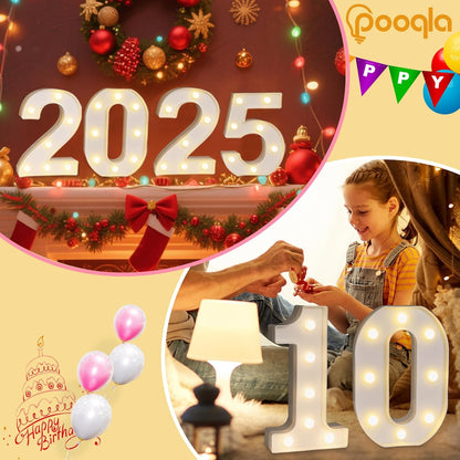 Decorative Led Light up Number Letters, White Plastic Marquee Number Lights Sign Party Wedding Decor Battery Operated Number (1)