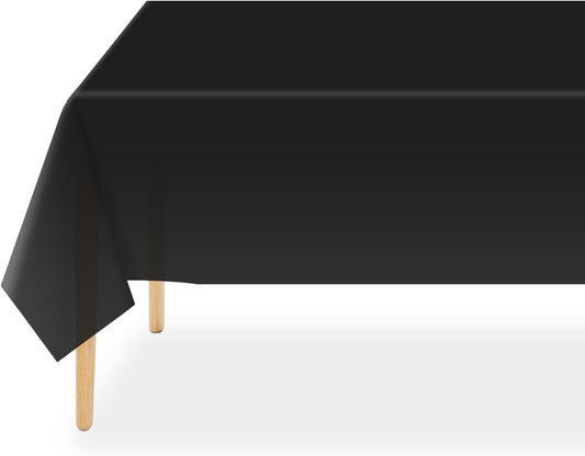 Plastic Table Cloth Disposable 2 Pack, 54 X 108 Inch Tablecloths for Rectangle Tables, Black Plastic Table Cover