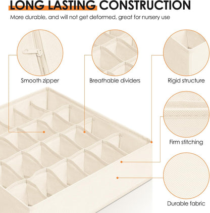 Drawer Organizer Clothes, 16 Pack Dresser Organizer Bins for Baby Clothes, Underwear Sock, Fabric Closet Organization and Storage Dividers for Nursery Bedroom (96 Compartments, Beige)