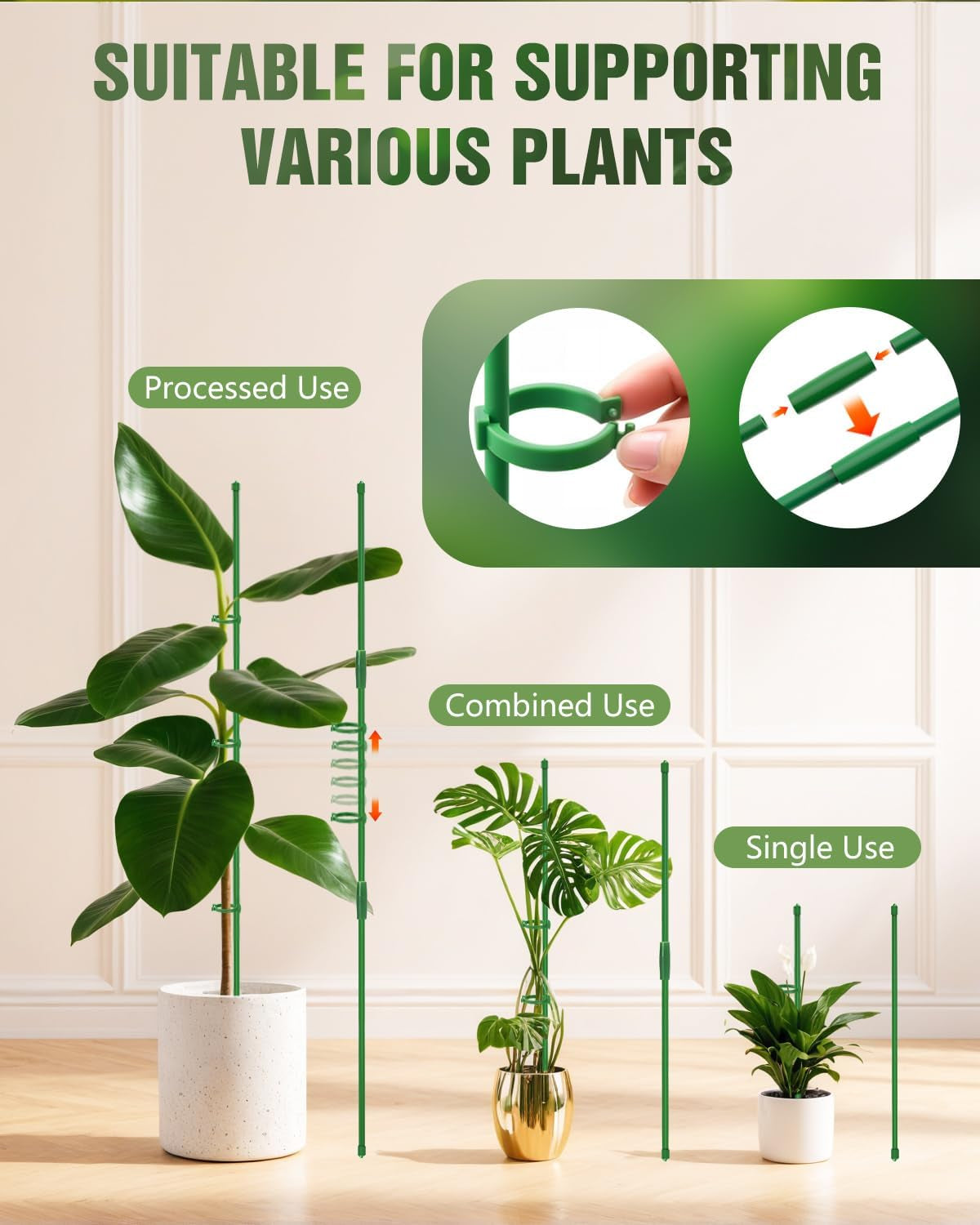 20 Pack Plant Stakes for Indoor Plants, 16 Inch Garden Stakes, Adjustable Plant Support Sticks for Tall Plants as Tomatoes Beans Orchid Vegetable