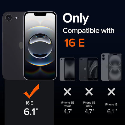 3-In-1 Case for Iphone 16E 6.1" 2025 with 2 Pack Tempered Glass Screen Protector [Military Grade Protection], Frosted Translucent Back Phone Cover- Matte Black