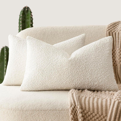 Pack of 2 Textured Boucle Throw Pillow Covers Accent Solid Pillow Cases Cozy Soft Decorative Couch Cushion Case for Chair Sofa Bedroom Living Room Home Decor, 20 X 12 Inch,White