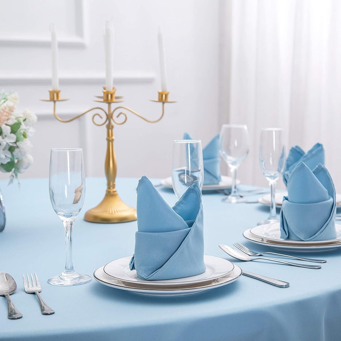 Cloth Napkins 17X17 Inch Washable Polyester Dinner Napkins Soft Table Napkins for Wedding Party Dining Banquet(Blue Mist,12Pcs)