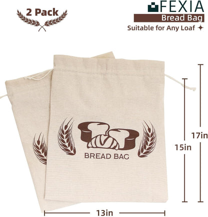 2 Pack Bread Bags for Homemade Bread Sourdough Organic Linen Sourdough Bread Bags 17" X 13" XL Reusable Linen Bread Baking Supplies Bread Storage Housewarming Gift