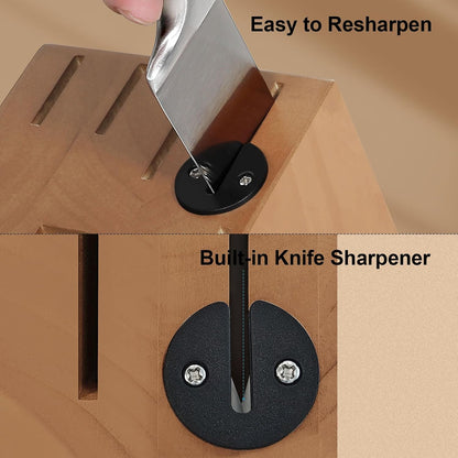 Premium Sharp Knife Set,High Carbon Stainless Steel Sharper Blade Ergonomic Non-Slip Handle,Kitchen Block Knife Set Chef Knife Block Set with Built-In Sharpener(Acacia, 15PCS)