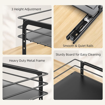 Pull Out Spice Rack Organizer for inside Cabinet, 2 Tier Spice Organization for Cabinet, 9.65"W X 10.7"D X 10.24"H, Vertical Slide Out Seasoning Organizer, Black (Not for Cabinet with Lip)