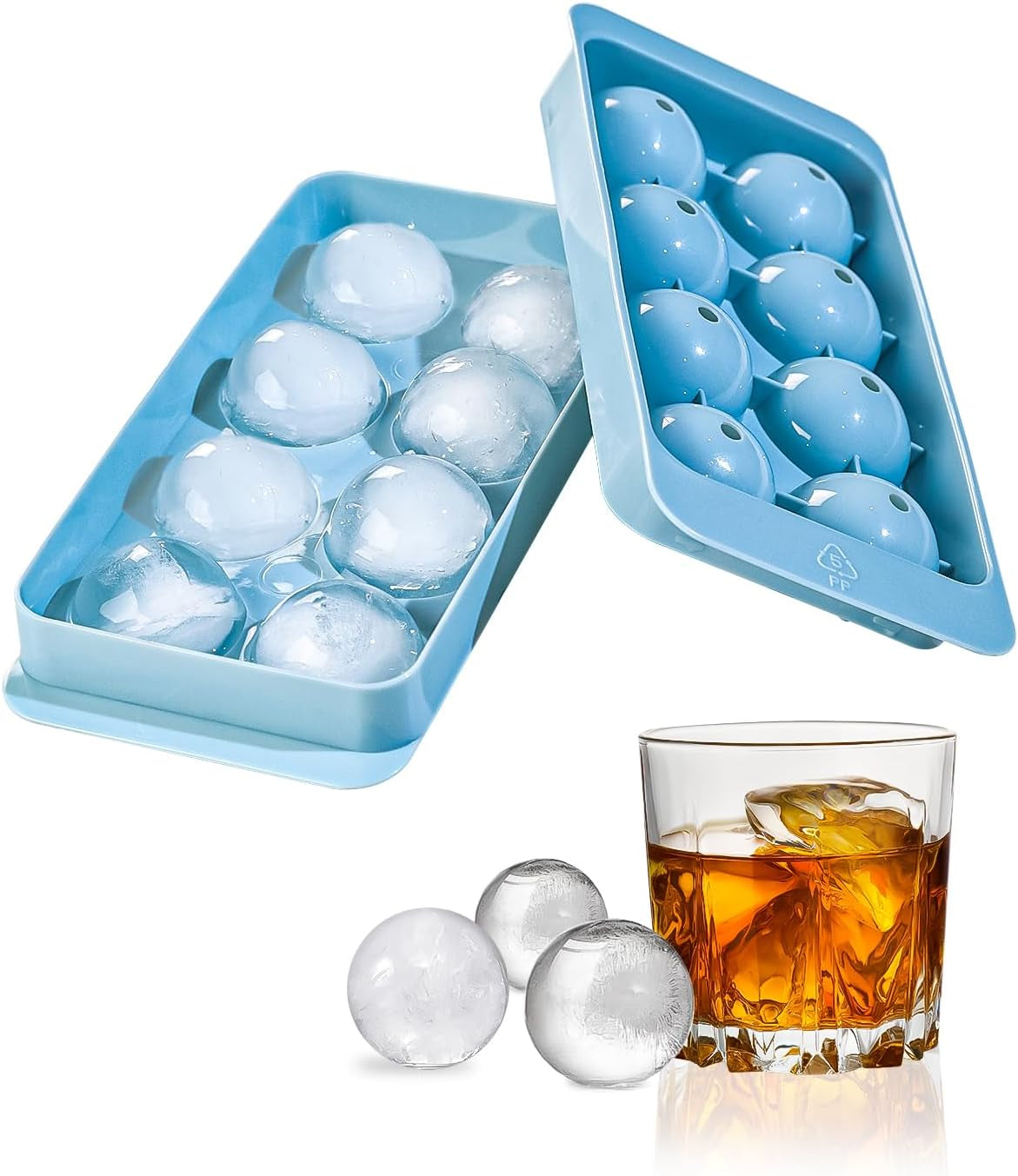 Large Ice Cube Molds– Big round Ice Cube Tray for Freezer,Bpa-Free Food-Grade Whiskey Ice Mold,Stackable Ice Ball Maker,Circle Ice Cube Tray for Cocktails,Whiskey and Chilling Drinks(8 Balls/2.0 In)