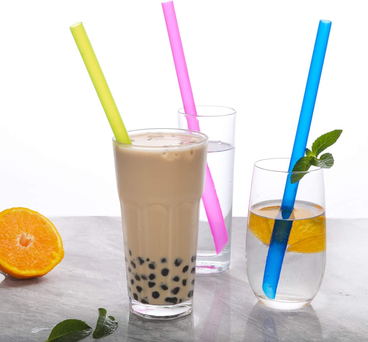 [Angled Tips] 8 Pcs Reusable Boba Straws & Smoothie Straws - Multi Colors Jumbo Wide Reusable Straw, BPA FREE Food-Grade Plastic Straw for Bubble Tea(Tapioca, Boba Pearls), Milkshakes with 2 Brushes