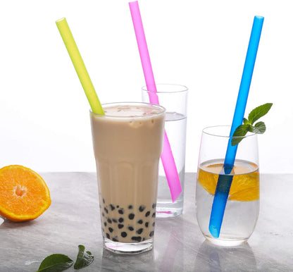 [Angled Tips] 8 Pcs Reusable Boba Straws & Smoothie Straws - Multi Colors Jumbo Wide Reusable Straw, BPA FREE Food-Grade Plastic Straw for Bubble Tea(Tapioca, Boba Pearls), Milkshakes with 2 Brushes