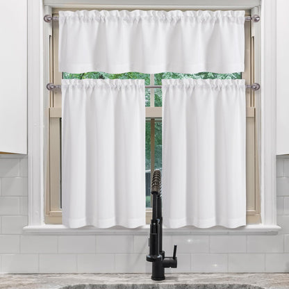 2 Panels White Curtains 24 Inch Length Tier Curtain, Faux Linen Textured Small Cafe Curtains, Light Filtering Short Camper Curtain for RV Window Bathroom, 30X24 Inch, 2PCS