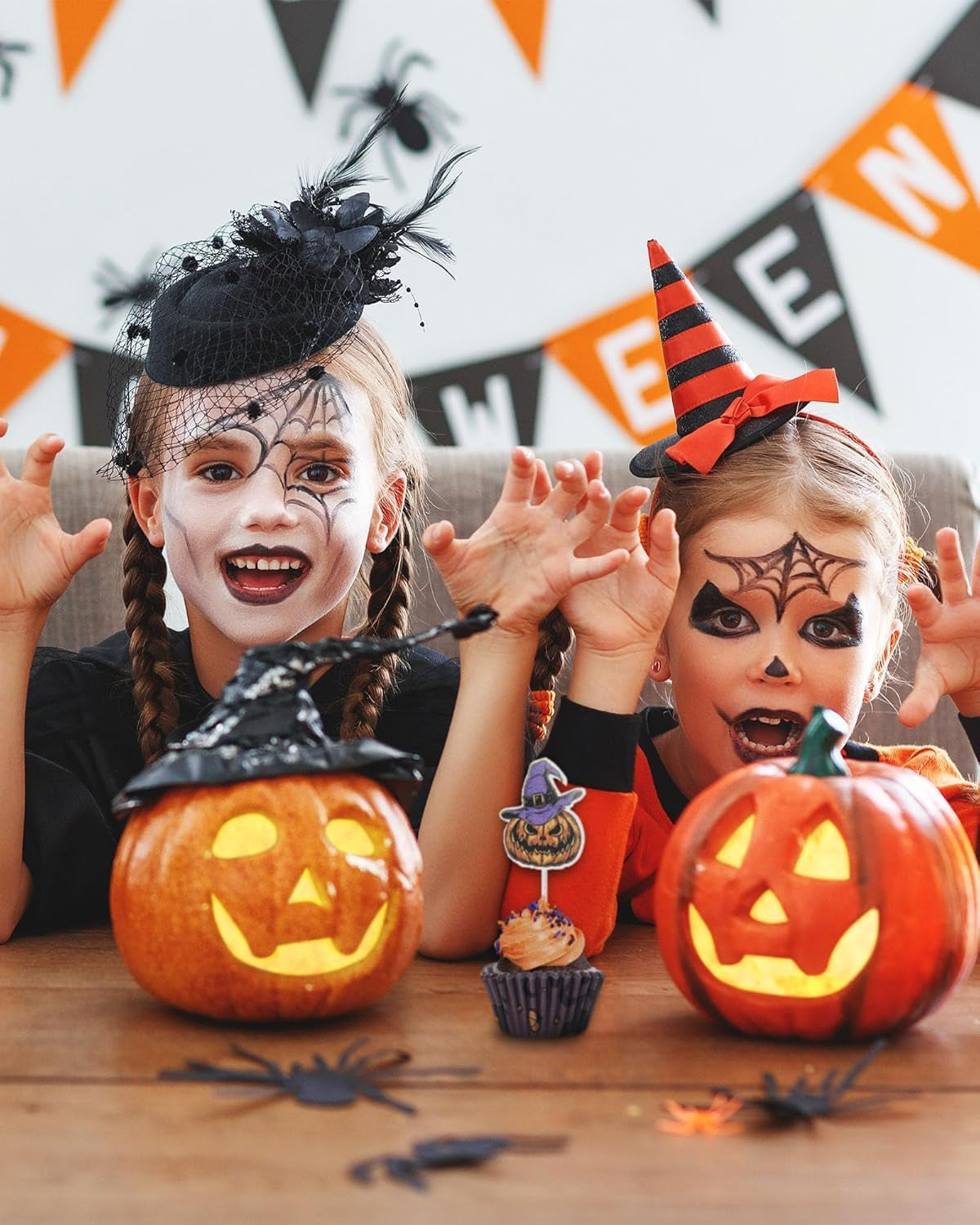 400 Pcs Halloween Mini Cupcake Liners with 12 Pcs Cupcake Toppers, Mini Cupcake Liners for Baking, Halloween Cupcake Decorations