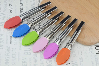 Small Tongs with Silicone Tips 7-Inch Mini Serving Tongs, Set of 6 (Green Red Blue Purple Pink Orange)