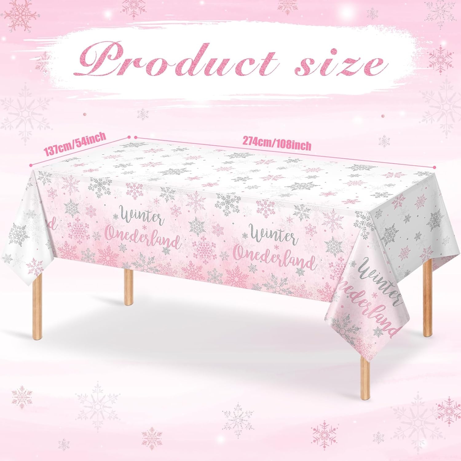 3 Pack Winter Onederland 1St Birthday Tablecloth, Disposable Pink and Silver Winter Snowflake Plastic Table Cover for Winter Onederland Girl Boy 1St Birthday Party Supplies Decorations, 54X108 Inch
