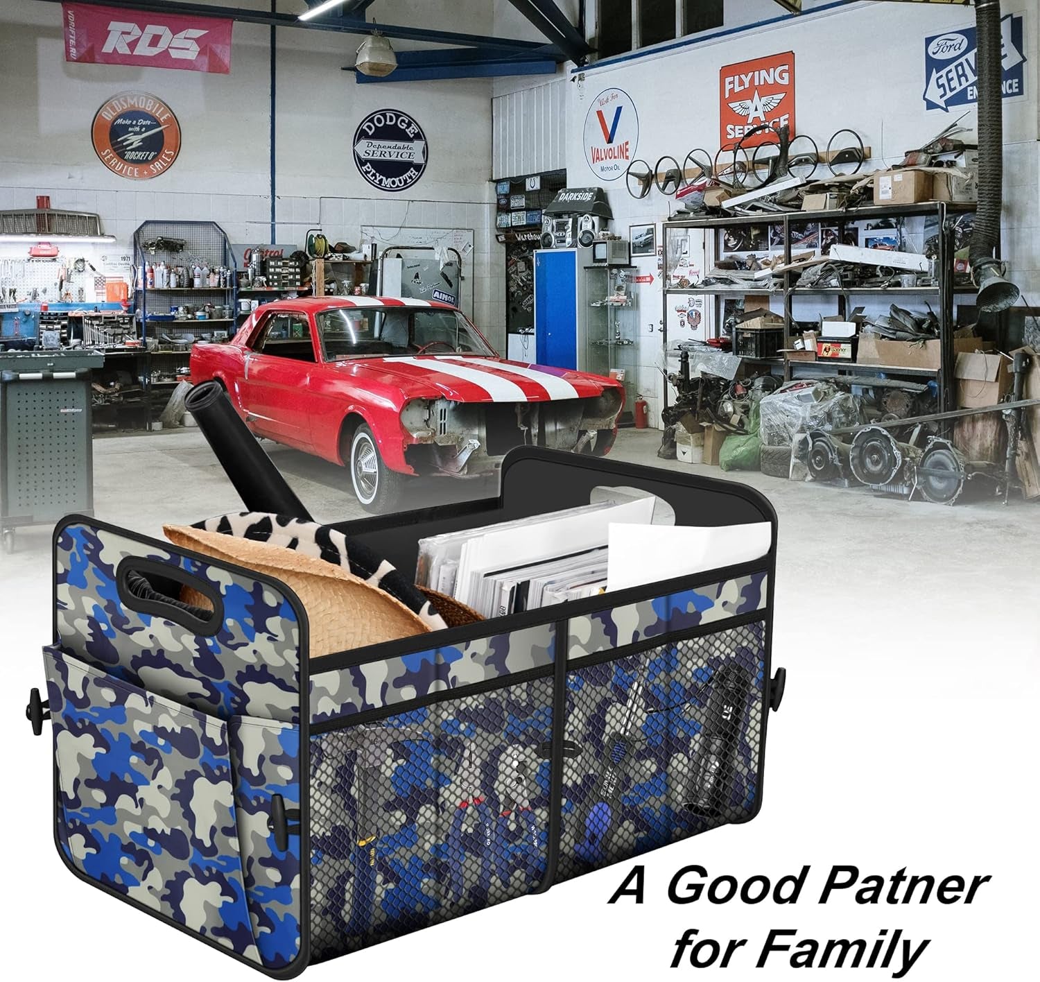 Car Trunk Organizer with 72L Large Capacity Waterproof Collapsible and 11 Pockets, Trunk Organizer for Car Suv/Jeep/Sedan, Large Size, Blue Camouflage