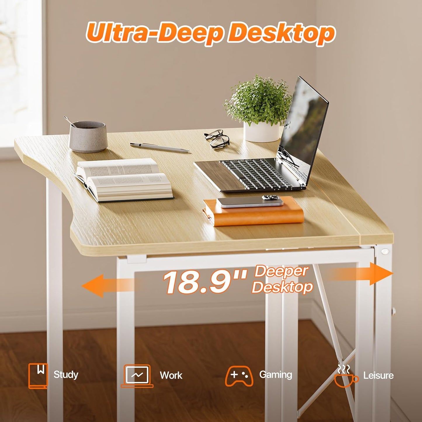 Compact Folding Desk for Small Spaces - 31.5 Inch Oak Computer Table for Home Office, Study, Bedroom, and Dorm Use - Space-Saving Design with Easy Fold Feature