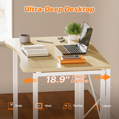 Compact Folding Desk for Small Spaces - 31.5 Inch Oak Computer Table for Home Office, Study, Bedroom, and Dorm Use - Space-Saving Design with Easy Fold Feature