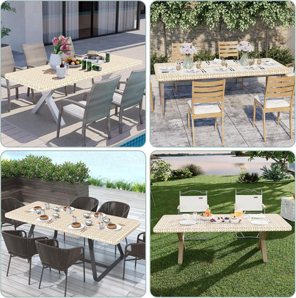 2 Pack 6 Foot Rectangle Picnic Tablecloth, Elastic Fitted Waterproof Table Cover, Windproof Washable Polyester Table Cloth for Camping, Indoor and Outdoor (Khaki, 30" X 72")