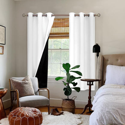 White Blackout Curtains 63 Inch Long - Black Out Curtains for Bedroom Thermal Insulated Grommet Total Room Darkening Window Drapes for Summer Heat Blocking, 2 Panels, 42 X 63 Inch