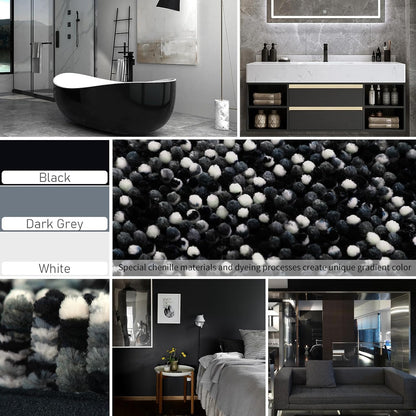 Bath Mats for Bathroom Non Slip, 28X17.5, Extra Soft Chenille Bathroom Rugs, Fluffy Plush Luxury Shower Mat Outside, Water Absorbent, Machine Washable, Black & Dark Gray