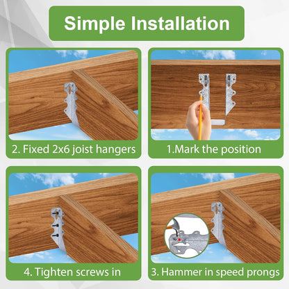 10-Pack 2x6 Steel Joist Hangers, 20-Gauge Galvanized Double Shear Face Mount Rafter Brackets for Wood, Hurricane Ties for Decks, Floors, Ceilings, and Pergolas